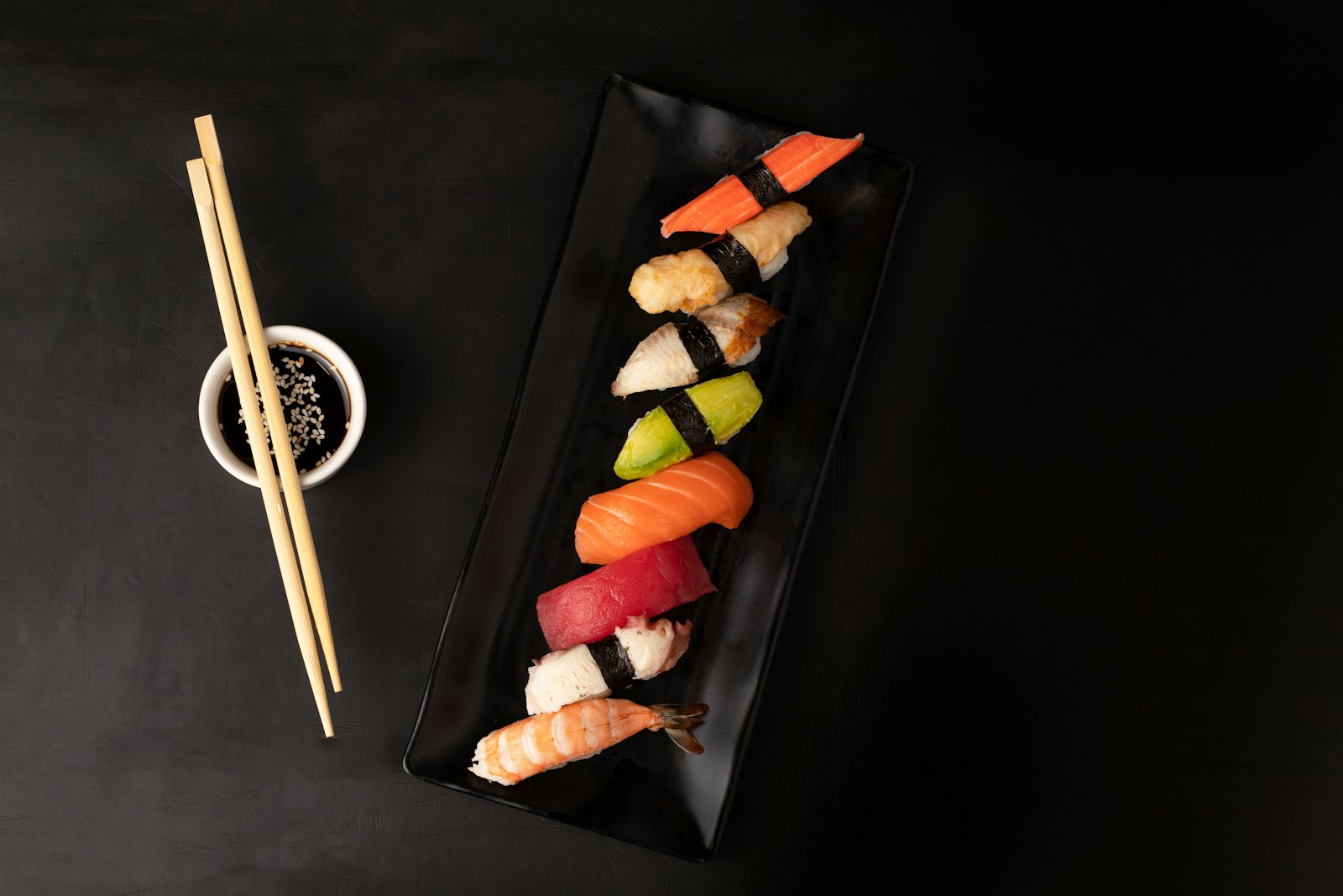An omakase plate, mid-service